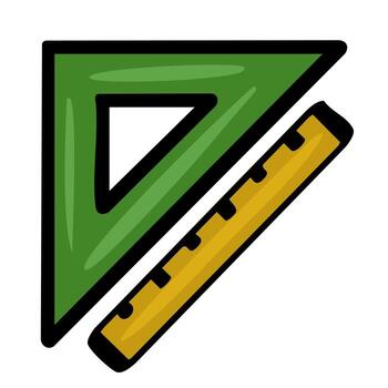 un ilustración de un verde triángulo regla y un oro medición gobernante, diagonalmente posicionado en contra un blanco fondo, exhibiendo un sencillo aún eficaz diseño para educativo o geométrico do... vector