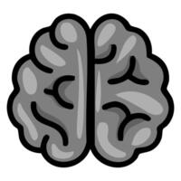 Stylized illustration of a human brain, featuring a grayscale palette and bold black outlines, emphasizing a simplified yet detailed representation of its complex structure. vector