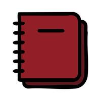 illustration of a maroon spiral-bound notebook with a minimalist design, featuring bold black outlines and a simple horizontal line detail, ideal for education or stationery-related projects. vector