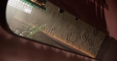 Reflection of modern bar with wineglass rack video