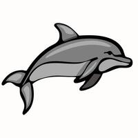 A stylized illustration of a dolphin swimming gracefully. The dolphin is depicted in shades of gray with a smooth, streamlined body and a playful expression, set against a light background. vector
