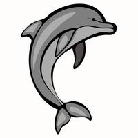 A stylized illustration of a dolphin, depicted in a sleek, gray design. The dolphin is shown in a leaping pose, emphasizing its playful nature and agility in water. vector