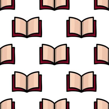Seamless pattern of open books with maroon covers and beige pages, creating a simple yet elegant design ideal for educational or literary projects. vector