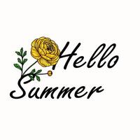 A vibrant illustration featuring a yellow flower alongside the text Hello Summer. The design is cheerful and evokes a sense of warmth and joy associated with the summer season. vector