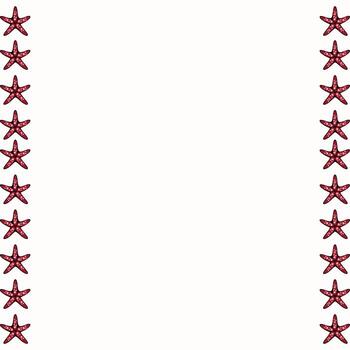 A decorative border featuring red starfish arranged in a vertical pattern on a light beige background. vector