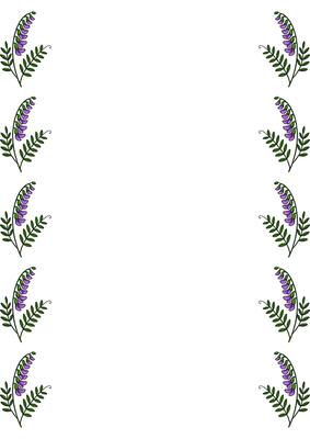 Elegant frame design featuring a repeating pattern of stylized purple tufted vetch flowers and green leaves, perfect for invitations or cards.