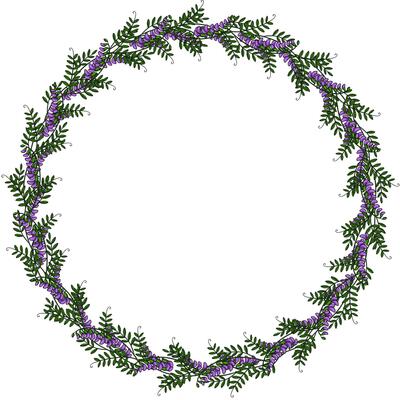 Elegant round frame design featuring a continuous pattern of hand drawn tufted vetch flowers and leaves, ideal for invitations or decorative elements.