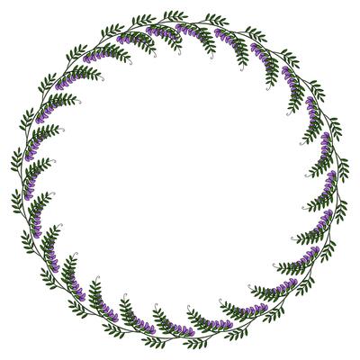 Elegant wreath design featuring a circular arrangement of delicate tufted vetch blossoms and leaves, perfect for invitations, cards, or decorative elements.