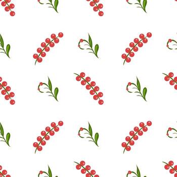 un sin costura gente Arte modelo presentando racimos de rojo bayas y verde hojas en un blanco antecedentes. el diseño es sencillo y elegante, adecuado para textiles o fondos de pantalla vector