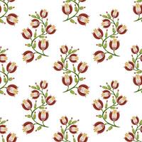 A seamless floral folk art pattern featuring stylized red and yellow flowers with green leaves on a white background. The design is vibrant and suitable for textiles or wallpapers. vector