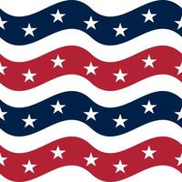 A repeating pattern of wavy stripes in red, white, and blue, featuring white stars on the blue stripes. The design evokes a patriotic theme, suitable for various festive occasions. vector
