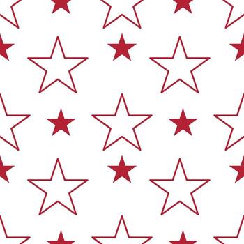 un sin costura modelo presentando rojo resumido estrellas en un blanco antecedentes. el diseño suplentes Entre cinco puntas estrellas y estrella formas, creando un juguetón y festivo mirar. vector