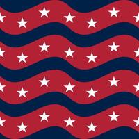 Seamless pattern with wavy red stripes and white stars on a dark blue background. vector