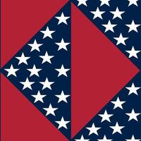 A geometric design featuring a red and blue color scheme with white stars. The pattern includes a large red triangle and a blue background filled with white stars, creating a patriotic look. vector