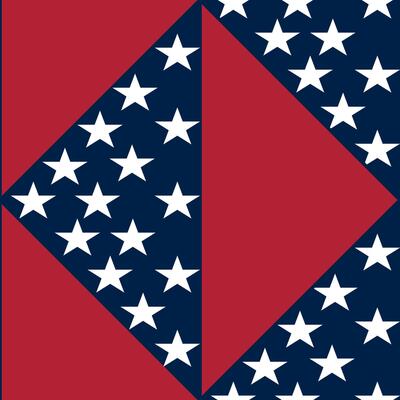 A geometric design featuring a red and blue color scheme with white stars. The pattern includes a large red triangle and a blue background filled with white stars, creating a patriotic look.