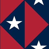 A geometric pattern featuring red and navy blue shapes with white stars. The design includes diamond and triangular shapes, creating a bold and modern look. vector