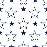 A seamless pattern featuring alternating outlined stars and filled stars in navy blue on a white background. The design is simple and modern, suitable for various applications. vector