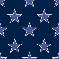 A repeating pattern of stars in shades of blue on a dark navy background. The stars are outlined in white, creating a striking contrast against the deep color. vector