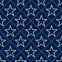 A seamless pattern featuring white outlined stars on a dark navy blue background, creating a modern and stylish design suitable for various applications. vector