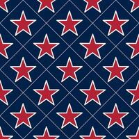 A repeating pattern of red stars outlined in white on a dark blue background, creating a bold and patriotic design. vector