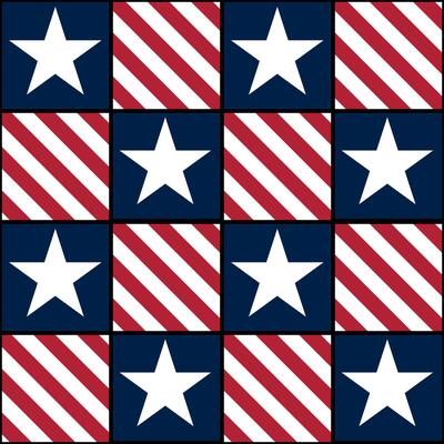 A repeating pattern of stars and stripes in red, white, and blue, reminiscent of a patriotic theme. The design features a grid layout with alternating colors and shapes.