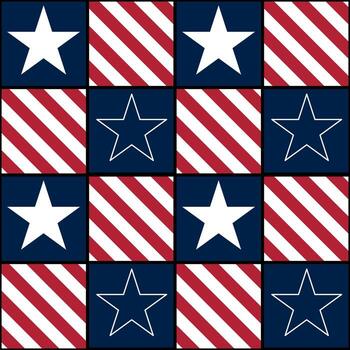 A repeating pattern featuring red and white stripes with blue squares containing white stars. The design is reminiscent of patriotic themes, suitable for festive occasions. vector
