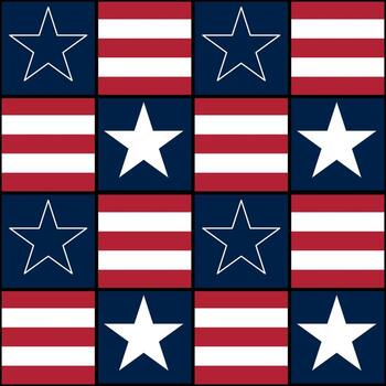 A repeating pattern of stars and stripes, featuring alternating blocks of red and white stripes with blue backgrounds and white stars. Ideal for patriotic themes. vector