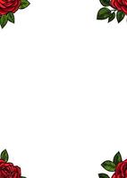 A decorative frame featuring vibrant red roses with green leaves, set against a blank white background. Ideal for invitations, greeting cards, or romantic themes. vector
