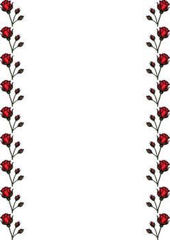 A decorative border featuring red roses and green leaves on a white background, creating a romantic and elegant frame. vector
