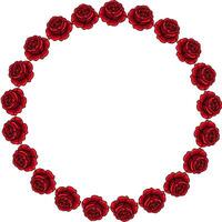 A circular arrangement of red roses, creating a floral frame. The roses are detailed and vibrant, set against a white background, ideal for invitations or decorative purposes. vector