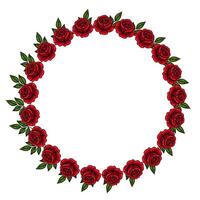 A circular frame made of vibrant red roses and green leaves, ideal for decorative purposes or invitations. vector