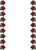 A decorative border featuring vibrant red roses with green leaves on a white background. The roses are arranged symmetrically on both sides, creating an elegant frame. vector