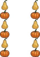 A vertical arrangement of illustrated pumpkins and gourds, featuring alternating yellow gourds and orange pumpkins on a white background. vector