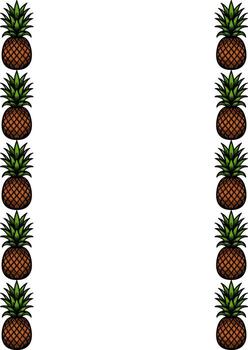 A decorative border featuring multiple pineapples arranged vertically on both sides of a blank space. vector