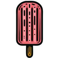 A colorful illustration of a popsicle with a pink hue and a wooden stick. The popsicle features a textured surface with vertical lines and small dots, giving it a fun and playful appearance. vector