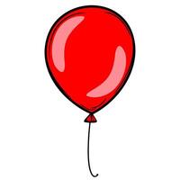 A bright red balloon with a glossy surface and a thin string attached, floating against a white background. vector