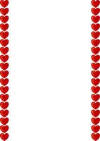 A vertical border of red hearts on a white background, creating a decorative frame. vector
