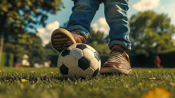 A person standing on a soccer field with a soccer ball photo