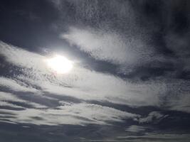 The sun is shining through the clouds in this photo