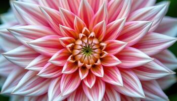 close up view of dahlia blooms in symmetrical perfection, radiating from the center in layered hues. photo