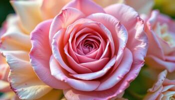 close up view of pastel ranunculus flowers spiraling open in a perfect, rose like shape. photo