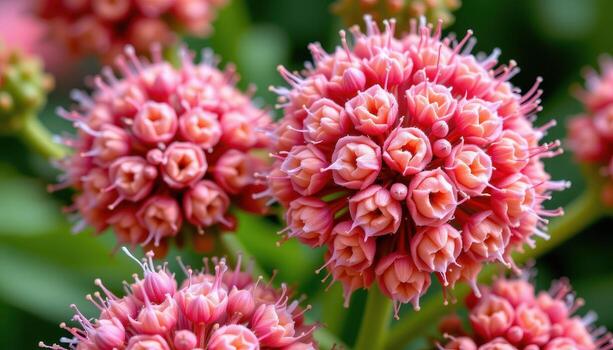 close up view of globe amaranth flowers with clustered round heads and velvety textures. photo