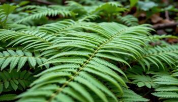 close up view of ferns covering the forest floor in feathery, overlapping layers. photo
