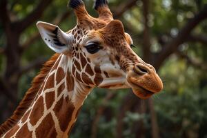 A giraffe with a long neck and a short head photo