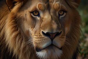 A close up of a lion's face with a green background photo