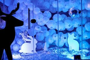 Enchanted winter wonderland display with silhouettes and lanterns photo