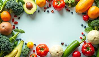 A circular frame with various fruits and vegetables photo