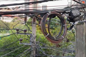 Electricity system with tangled cable of electric wire photo
