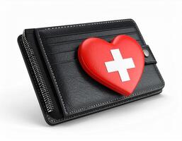 A wallet with a red heart on it photo