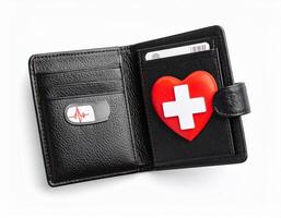 A wallet with a red heart and swiss cross on it photo